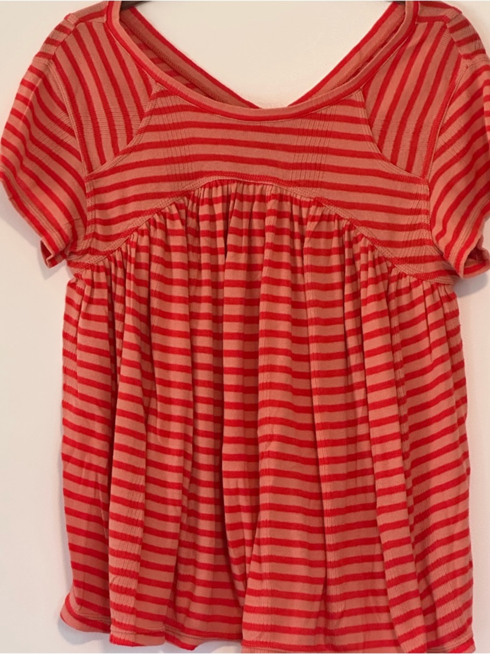 Free People Cotton Babydoll Top - Pink and Red - Large
